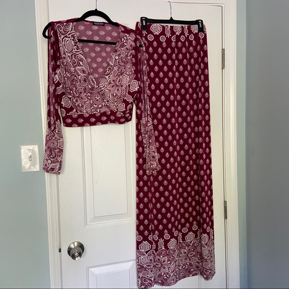 Plus size two piece skirt and crop top set